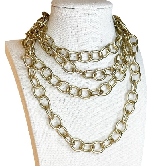 Chico's Signed Long Gold Tone Chain Link Statement Necklace - Picture 1 of 6